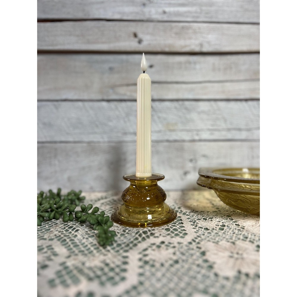Yellow Depression Glass Candle Holder Madrid Pattern 1930s Federal